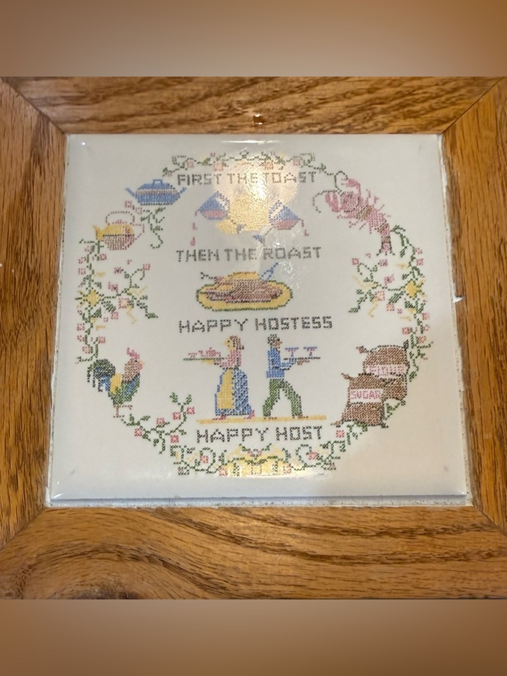 Vintage McCoy Pottery Cross Stitch Tile Trivet
